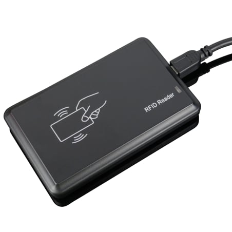 RFID-Lesegerät HD-RD20X in Schrägansicht mit USB-Kabel