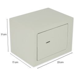 Maßzeichnung des Safes SecureBox-10 mit Außenmaßen in Zentimetern