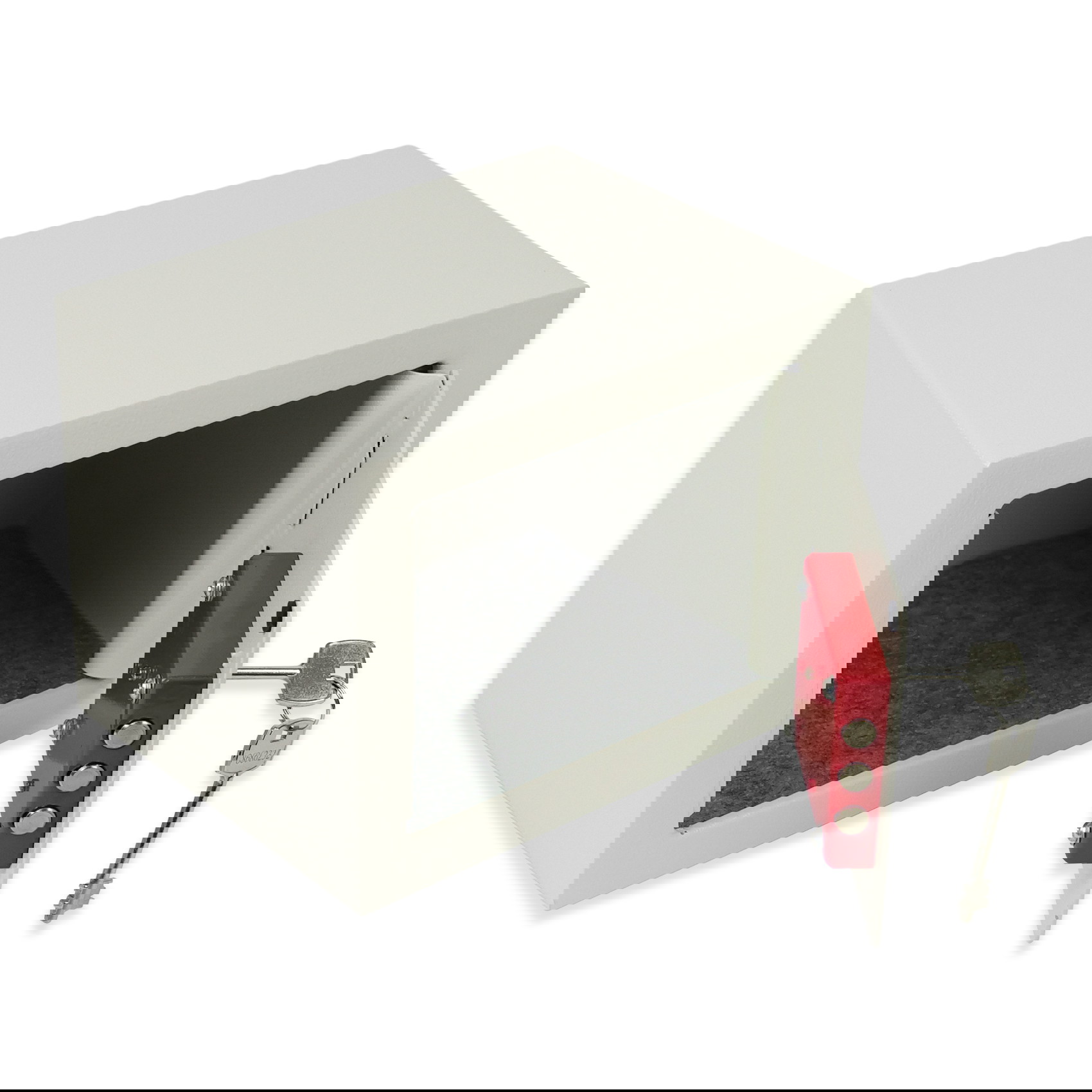 Kleiner Safe SecureBox-10 mit geöffnetem Innenraum und Schlüsseln