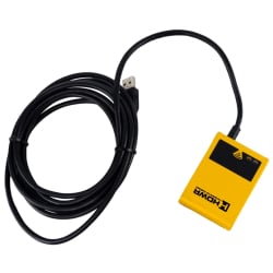 HD201 Barcodescanner in Gelb – Komplettansicht mit Kabel